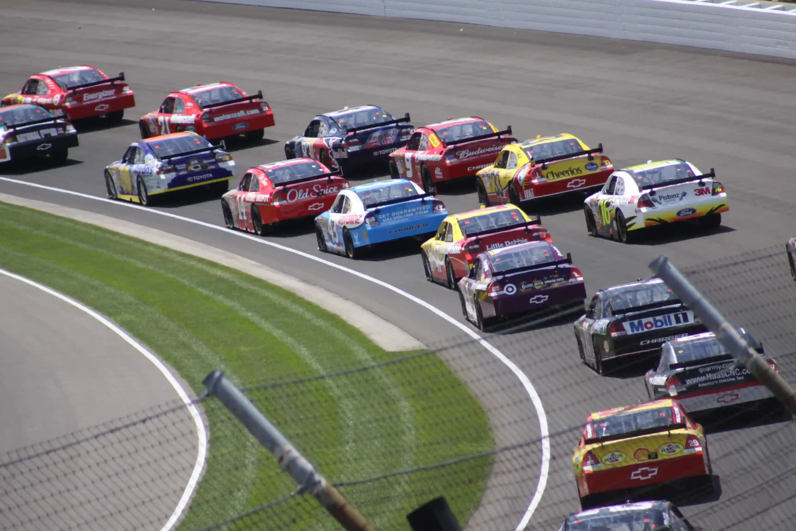 NASCAR Cup cars race in the Brickyard 400 at Indianapolis Motor Speedway