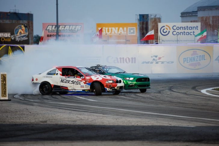 Dmitriy Brutskiy and Jason Webb in tandem competition at Formula DRIFT Indianapolis 2026