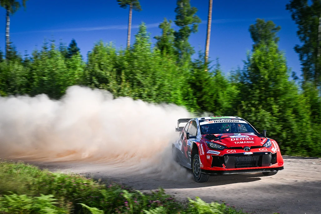Elfyn Evans and Scott Martin in the Toyota GR Yaris Rally1 during Rally Estonia 2026