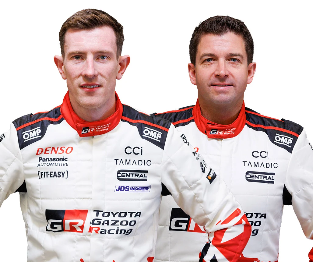 Elfyn Evans and Scott Martin in Toyota Gazoo Racing suits during the 2026 WRC season