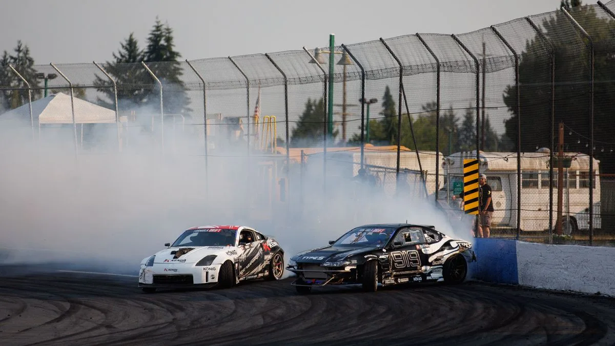 Formula DRIFT action at Evergreen Speedway in Seattle