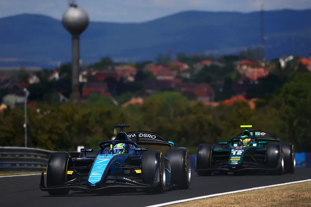 Formula 2 cars running at the Hungaroring during the 2026 Budapest weekend