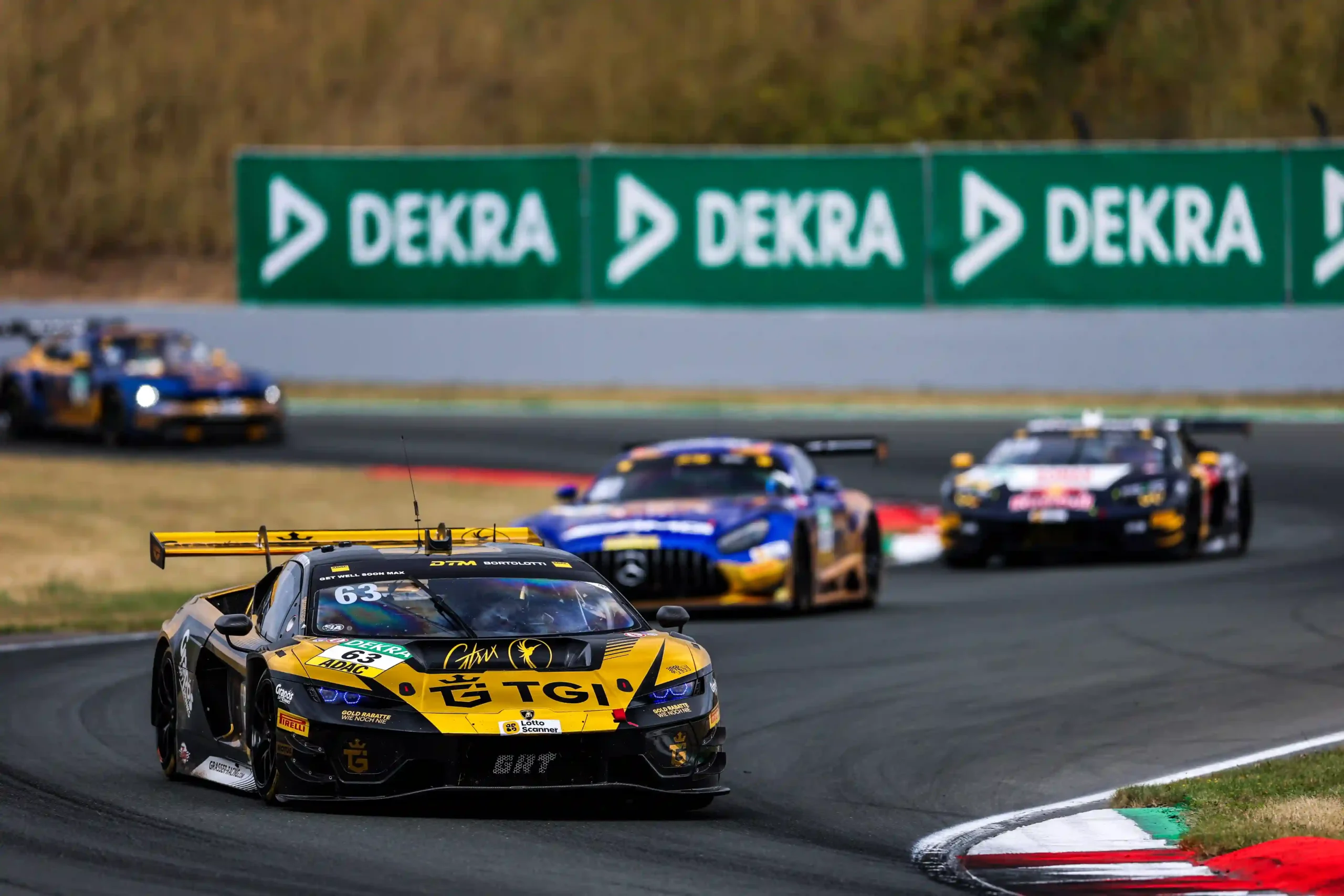 Mirko Bortolotti leads the 2026 Oschersleben DTM Race 2 in the Lamborghini Temerario GT3
