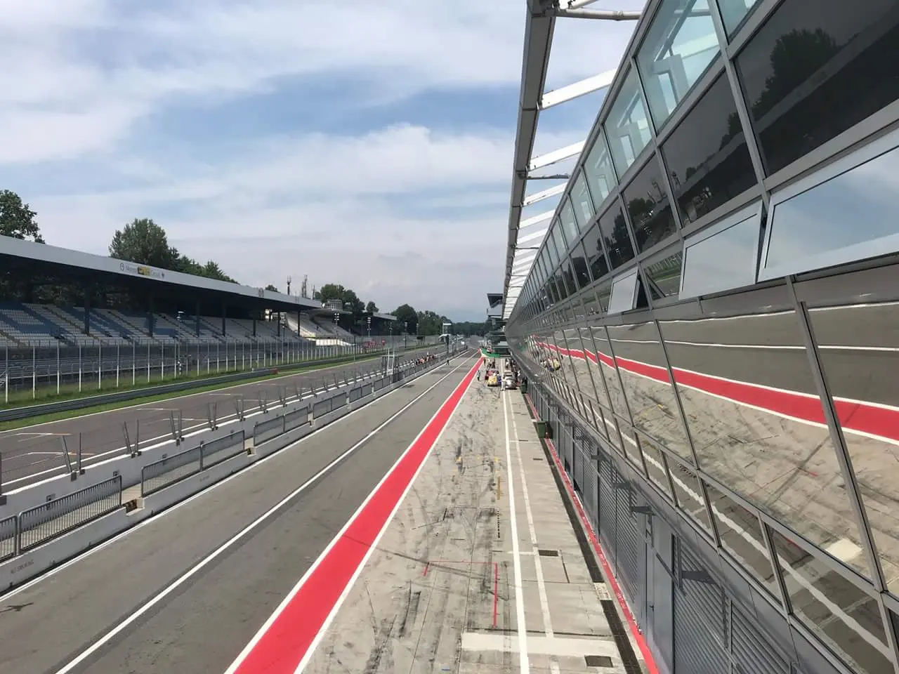 Monza pit lane and main straight, illustrating the long pit lane and high-speed start finish area
