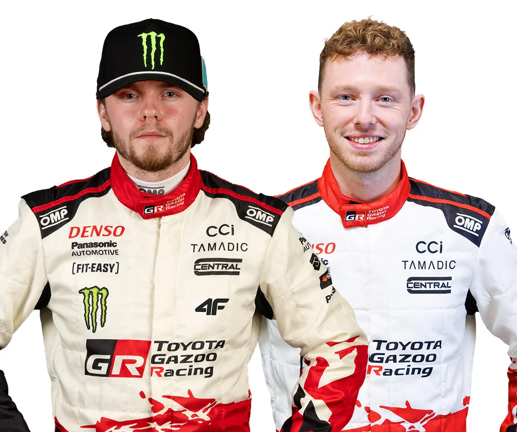 Oliver Solberg and Elliott Edmondson in Toyota Gazoo Racing colors during the 2026 WRC season