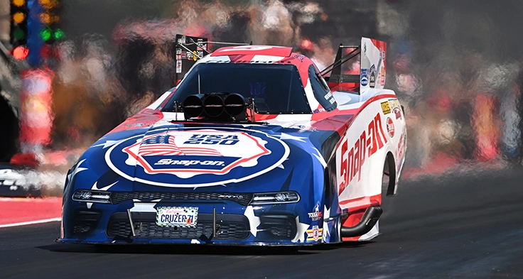 Cruz Pedregon races during Funny Car eliminations at the 2026 Northwest Nationals