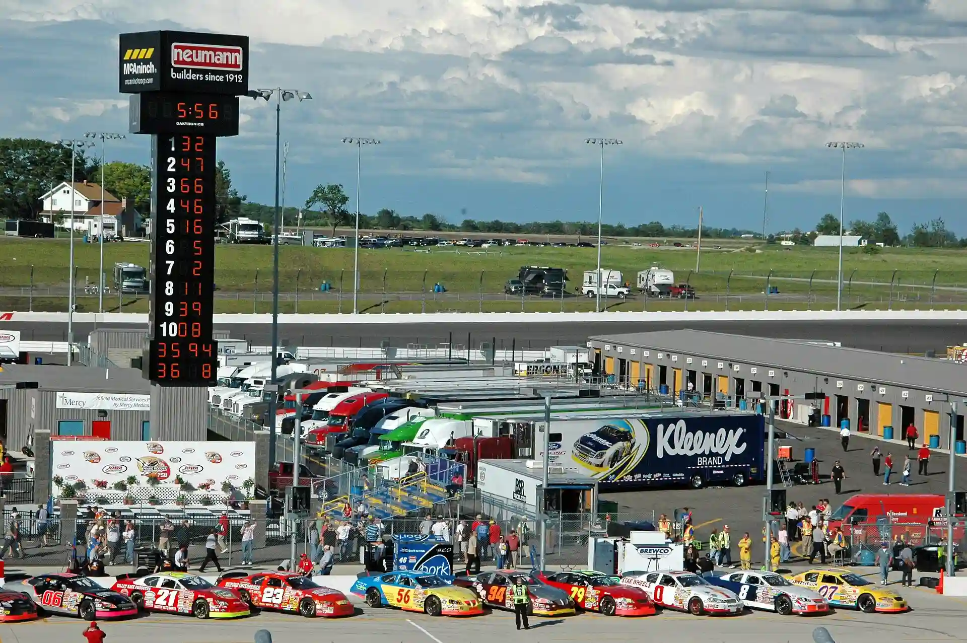 Pit area at Iowa Speedway during a motorsport race weekend
