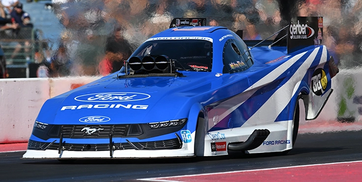 Austin Prock races during Funny Car eliminations at Pacific Raceways