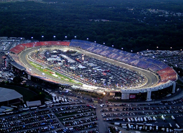 Aerial view of Richmond Raceway showing the three-quarter-mile D-shaped oval
