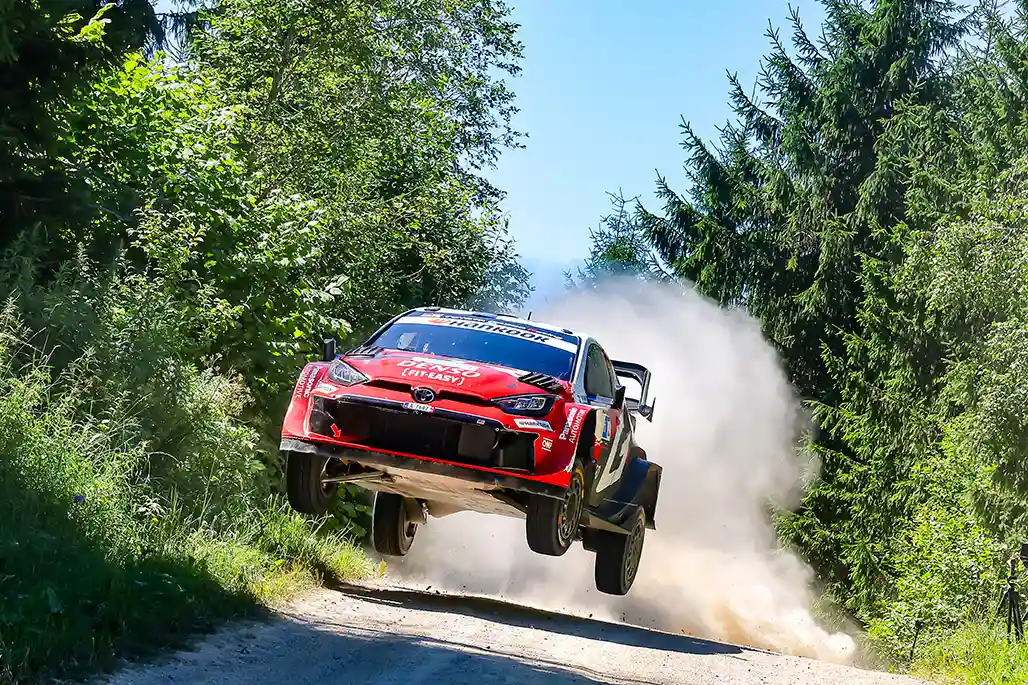 Sami Pajari and Marko Salminen in the No. 5 Toyota GR Yaris Rally1 at Rally Estonia 2026