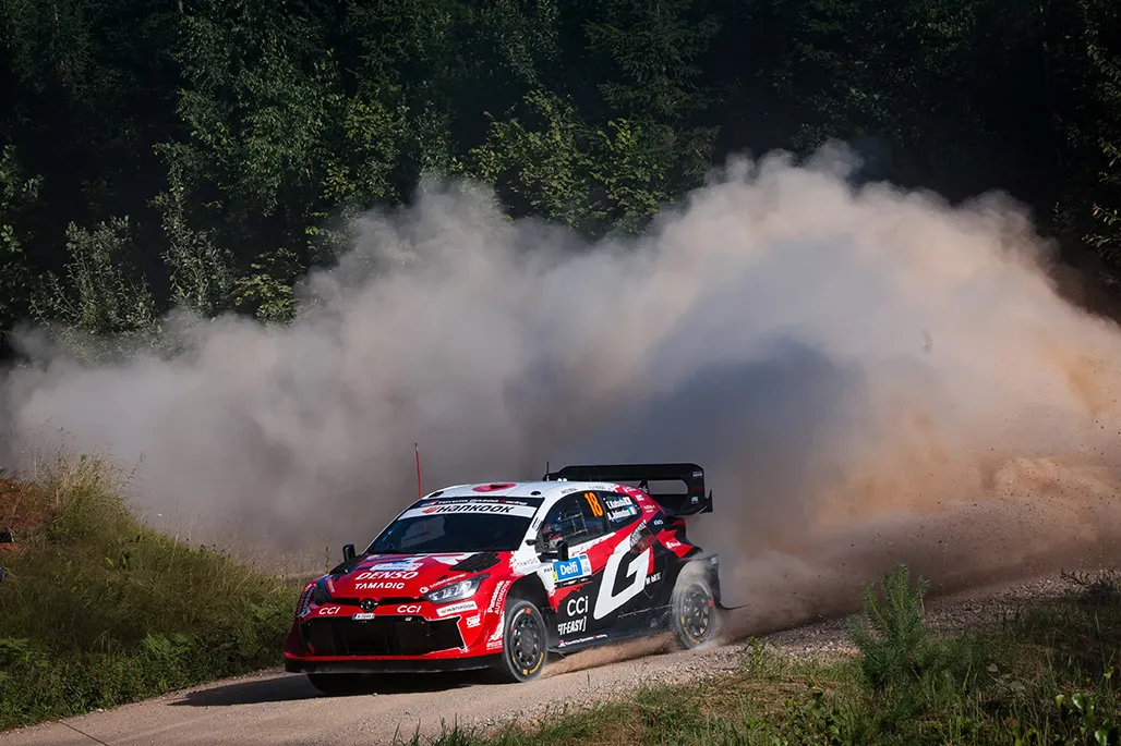 Takamoto Katsuta and Aaron Johnston in the No. 18 Toyota GR Yaris Rally1 at Rally Estonia 2026