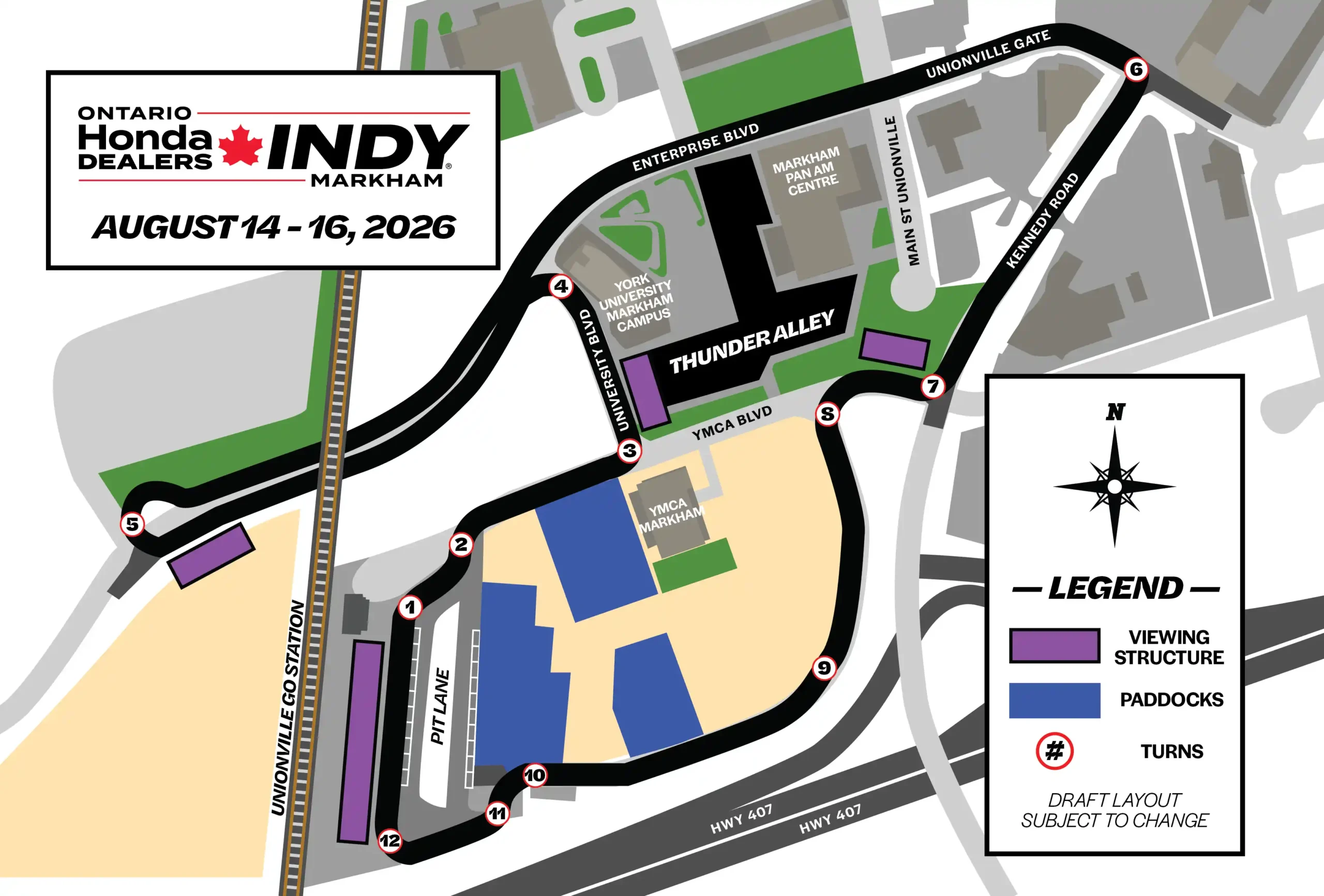 Map of the 12-turn Streets of Markham INDYCAR circuit