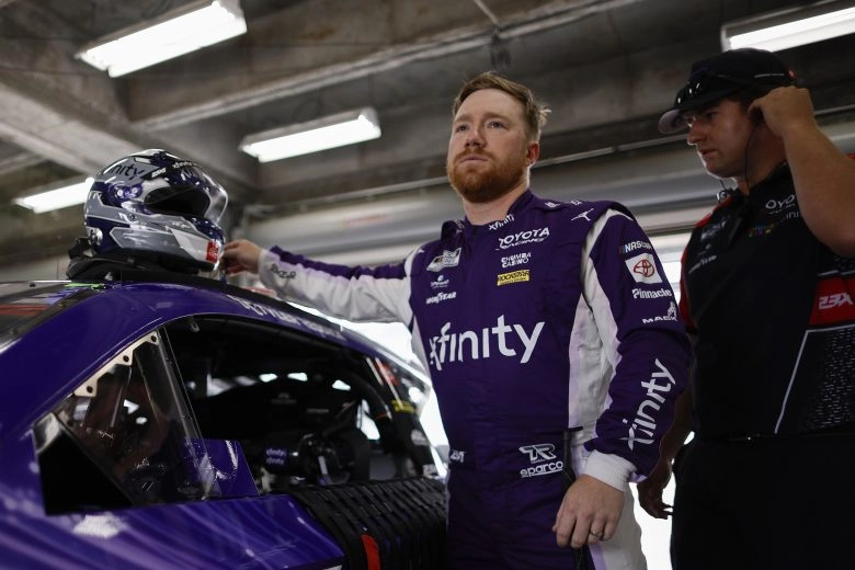 Tyler Reddick prepares to drive his Toyota during Brickyard 400 practice at Indianapolis Motor Speedway