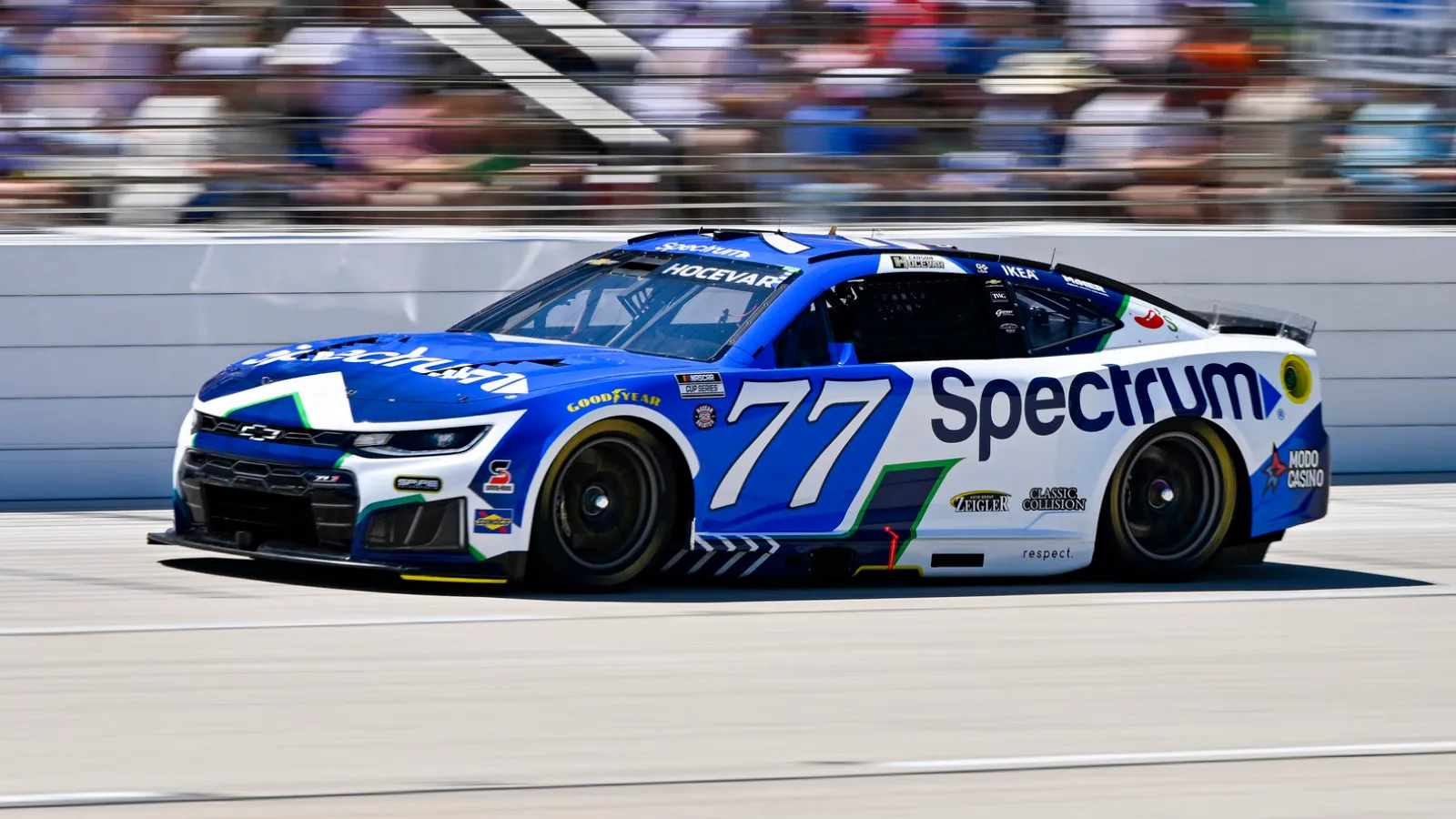 Carson Hocevar after winning pole for the 2026 Brickyard 400 at Indianapolis Motor Speedway