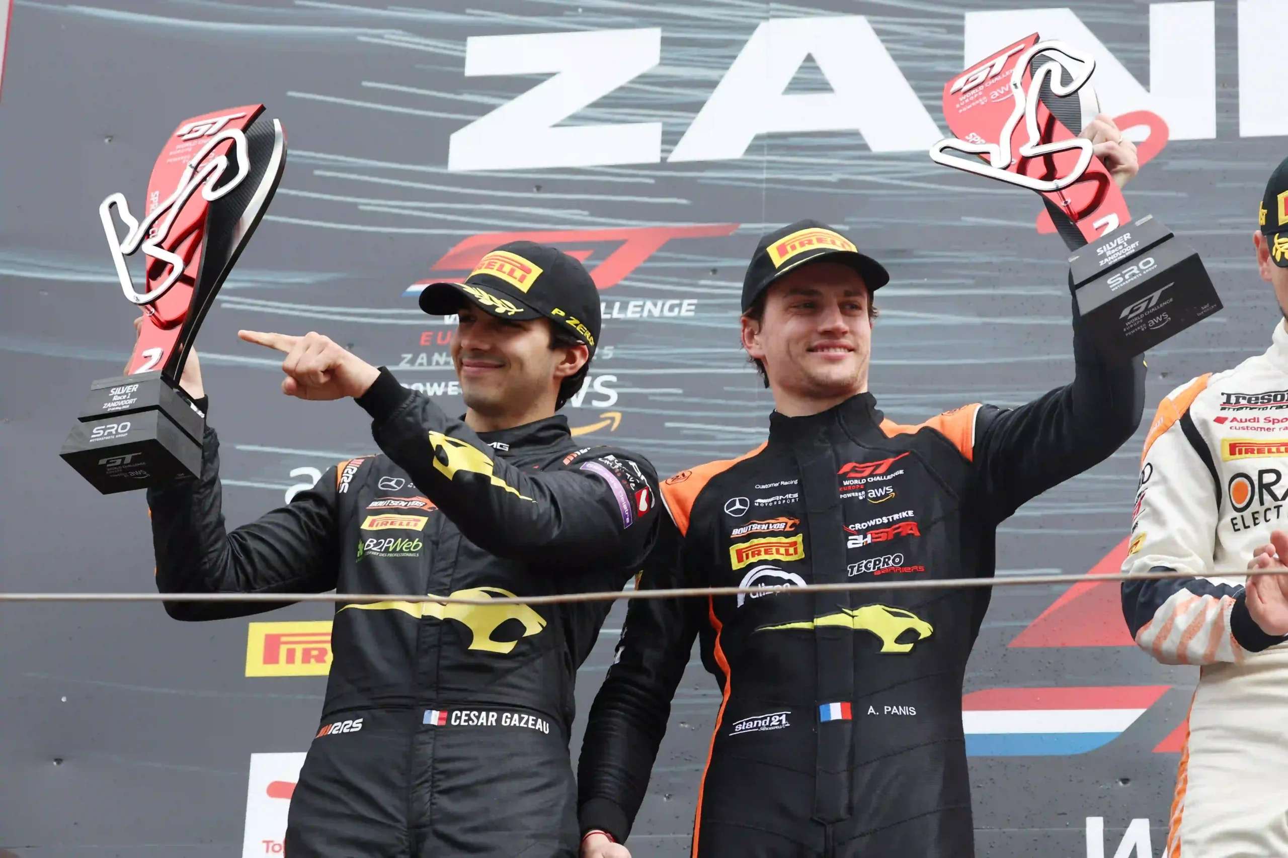 Mercedes-AMG GT3 competing in a class battle at Magny-Cours