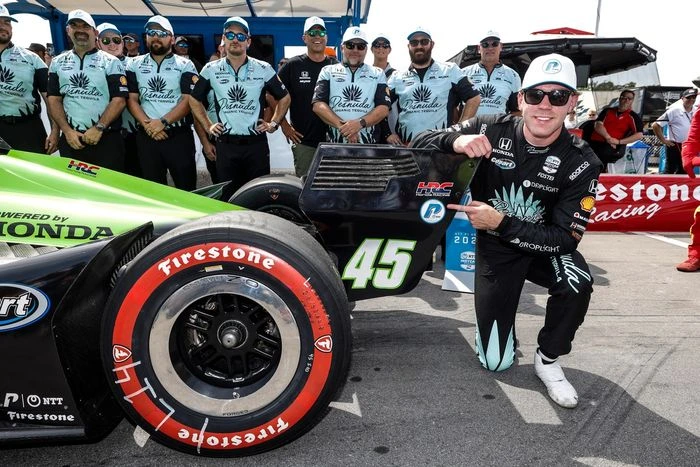 Louis Foster with his Rahal Letterman Lanigan Racing INDYCAR after taking pole
