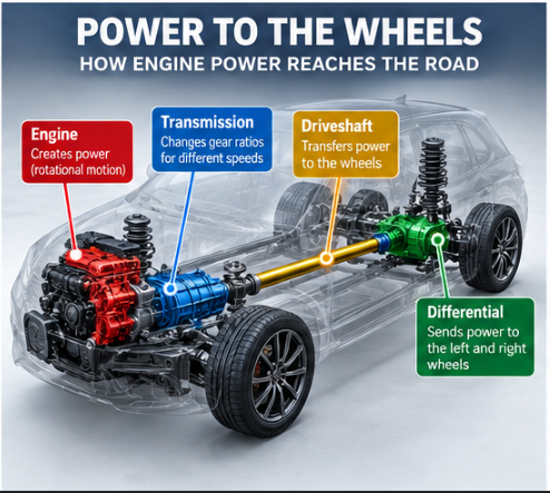 A high-revving racing engine, built on the same four-stroke principle as a road car engine