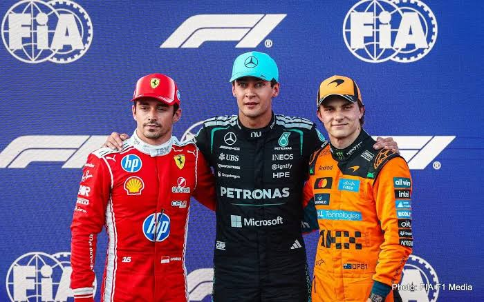 Russell, Leclerc and Piastri, the top three in qualifying for the 2026 Azerbaijan Grand Prix