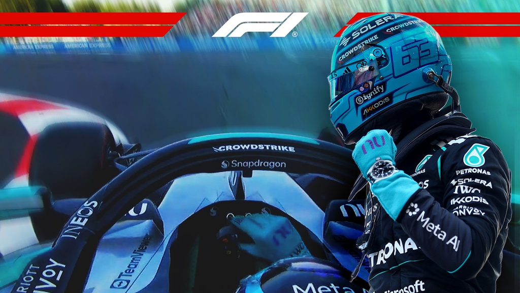 George Russell's Mercedes on its pole lap through the Baku old town section, 2026