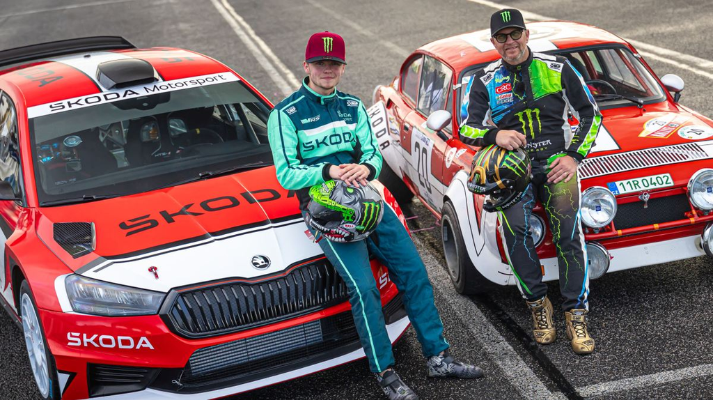 Petter Solberg, 2003 World Rally Champion, and his son Oliver Solberg