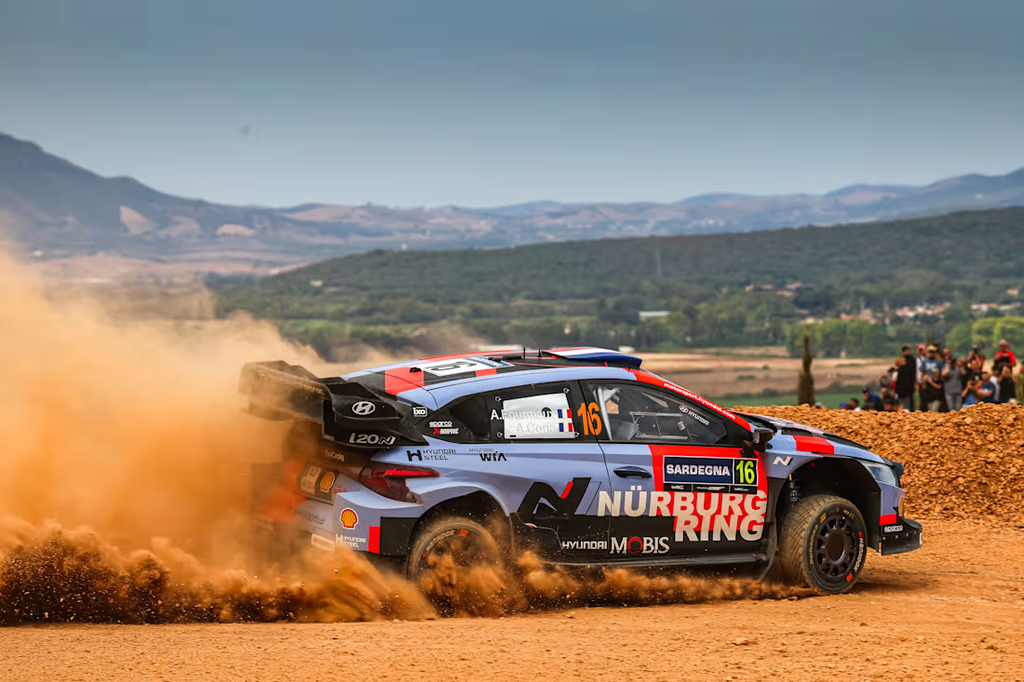 Toyota GR Yaris Rally1 on a Sardinian gravel stage during the 2026 WRC finale
