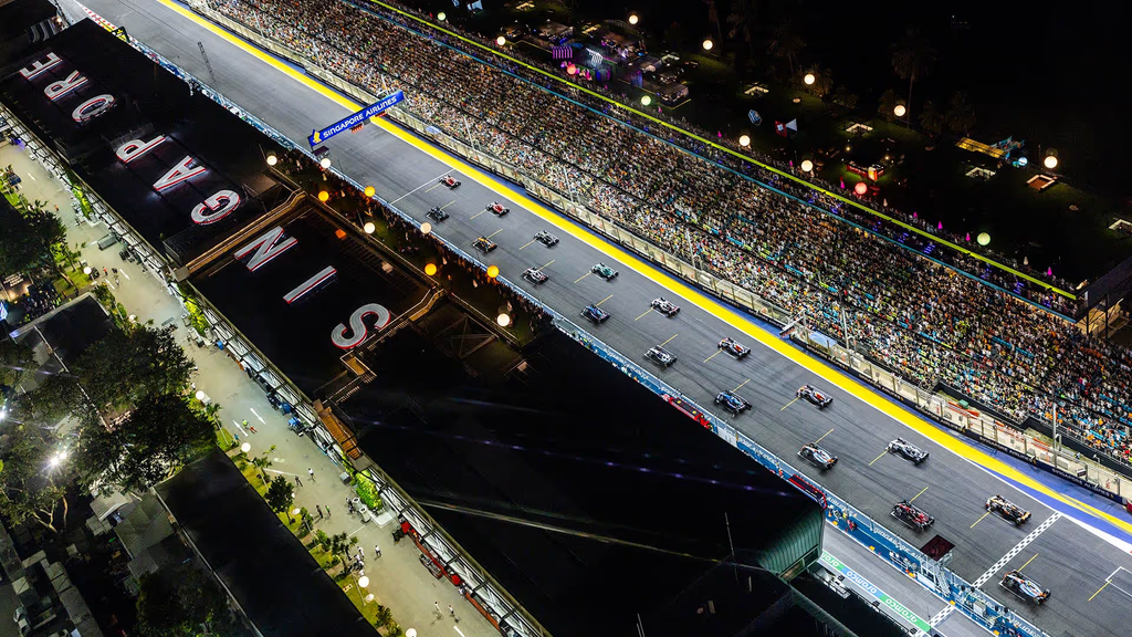 The Marina Bay Street Circuit at night, host of the first Singapore F1 Sprint