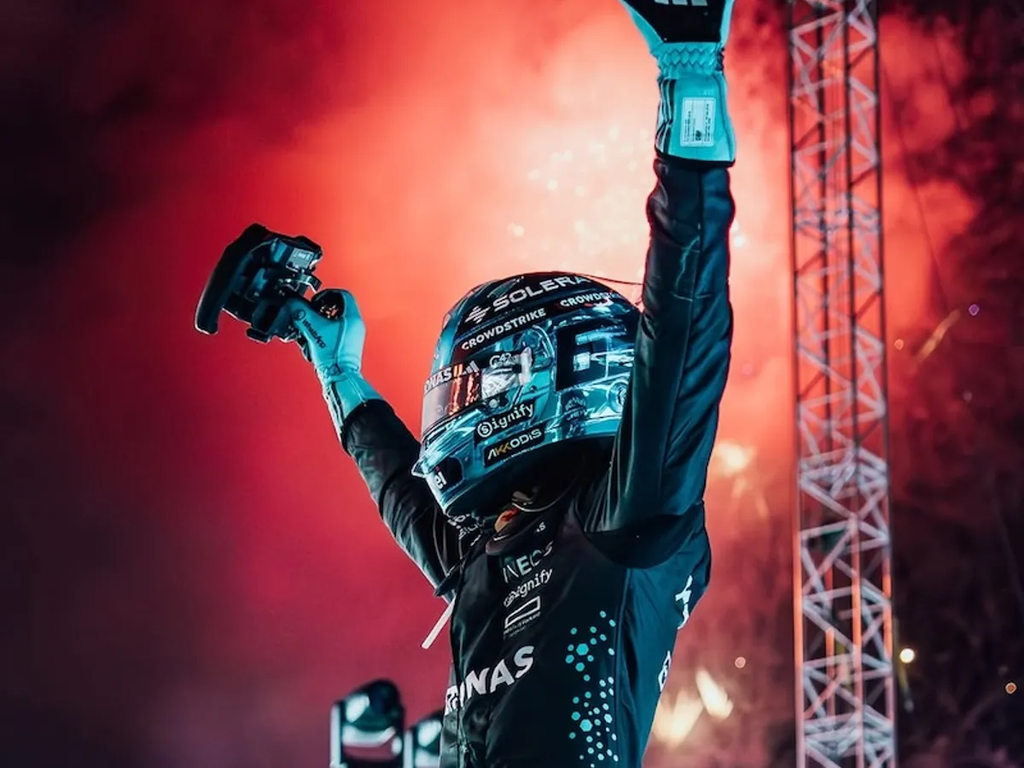 George Russell celebrating victory at the 2025 Singapore Grand Prix