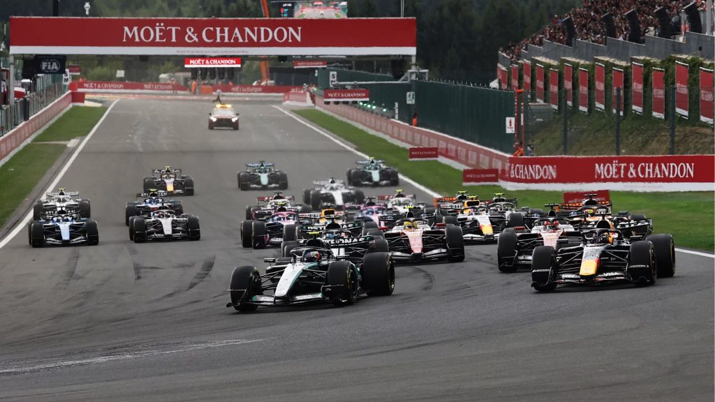 Two Formula 1 cars battling for position under braking in 2026